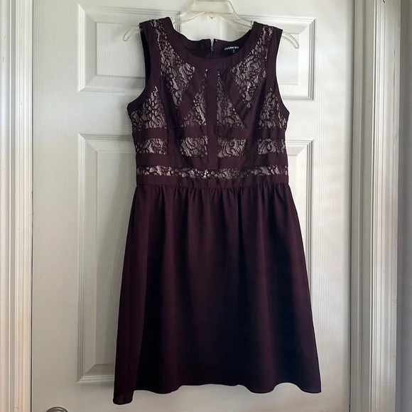 knee length dresses for ladies Belony | Dark Plum Crew-Neck Mini Dress with Button Detailing